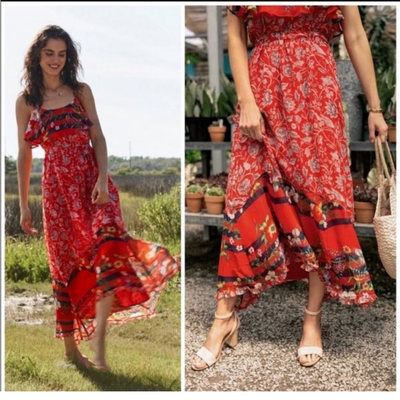 New Anthropologie red floral dress; One September brand “Zuri” Dress Size Medium - Picture 5 of 13
